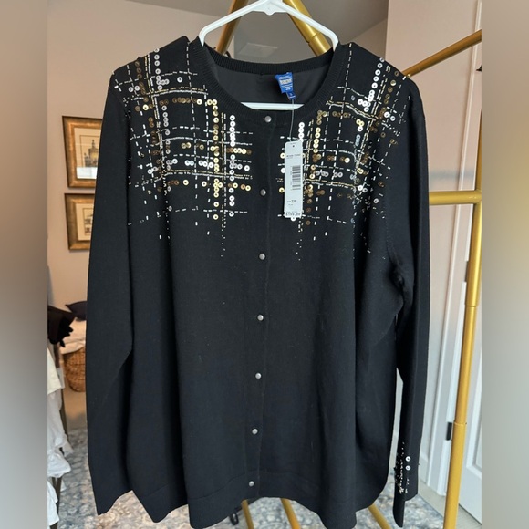 Pendleton Women’s Merino Wool Black Cardigan 2X NWT with Gold and Silver Sequin - Picture 2 of 10